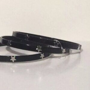Set of 3 Mia Girl Bangle Bracelets Black W/Silver Tone Stars 2 1/2" Diameter